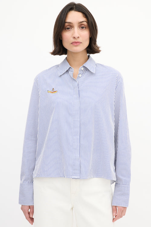 Stella McCartney X The Beatles Blue 
White Striped Logo Shirt