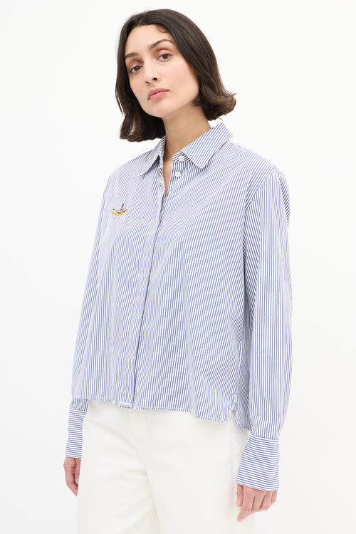 Stella McCartney X The Beatles Blue 
White Striped Logo Shirt