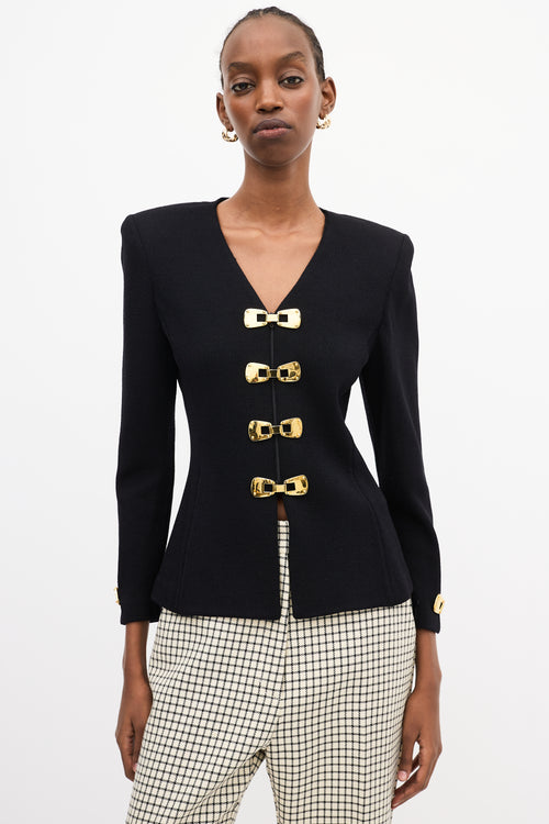 St. John Black Knit Hardware Embellished Jacket