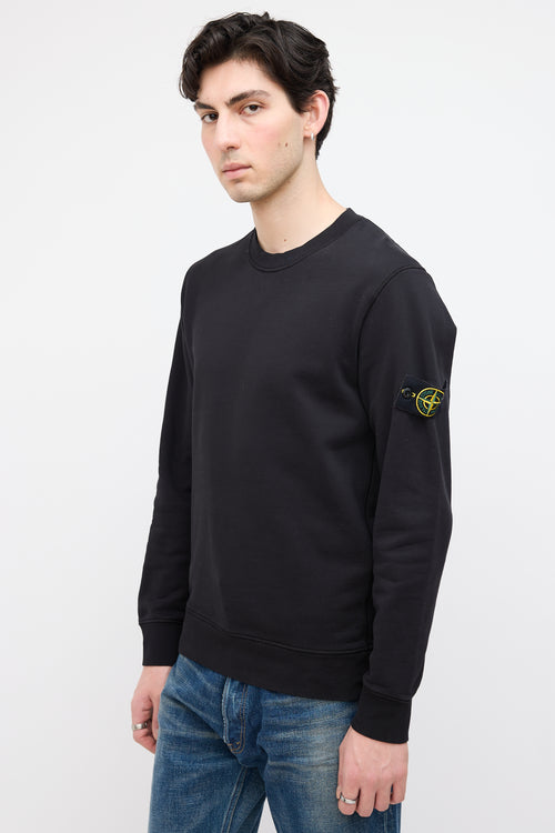 Stone Island Black Cotton Fleece Crewneck Logo Sweatshirt