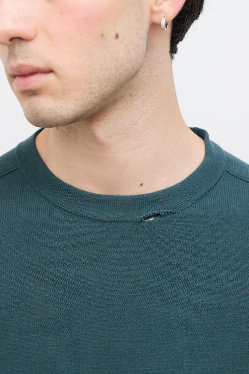 Stone Island Green Wool Crewneck Logo Sweater