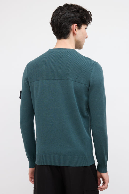 Stone Island Green Wool Crewneck Logo Sweater