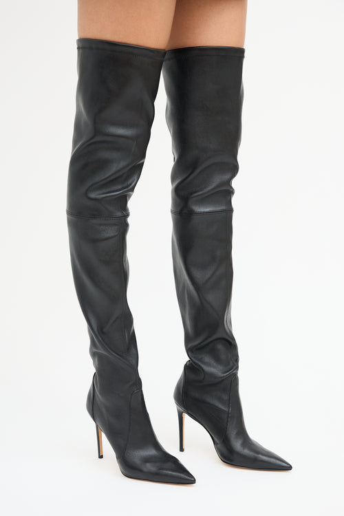 Stuart Weitzman Black Leather Ultrastuart 100 Stretch Boot