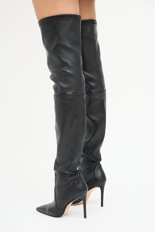 Stuart Weitzman Black Leather Ultrastuart 100 Stretch Boot