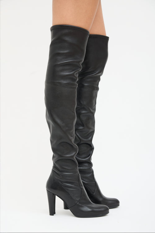 Stuart Weitzman Black Leather Highland Boot