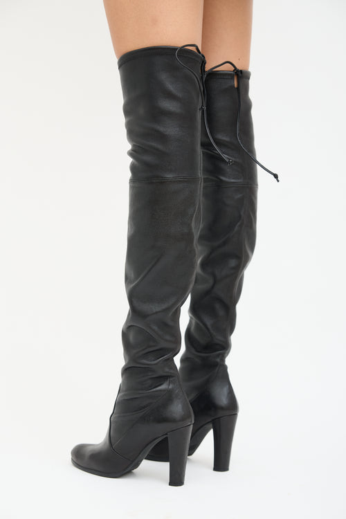 Stuart Weitzman Black Leather Highland Boot