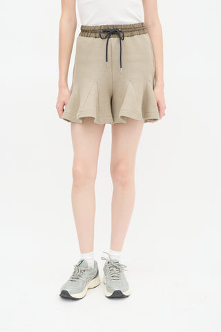 Sacai Green Drawstring Godet Shorts