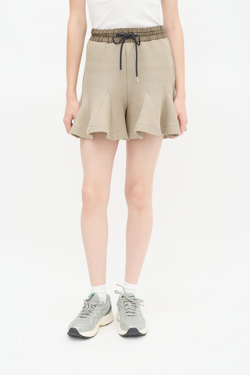 Sacai Green Drawstring Godet Shorts