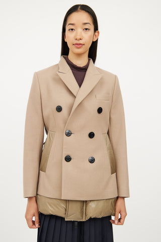 Sacai Beige Wool Melton Puffer Coat