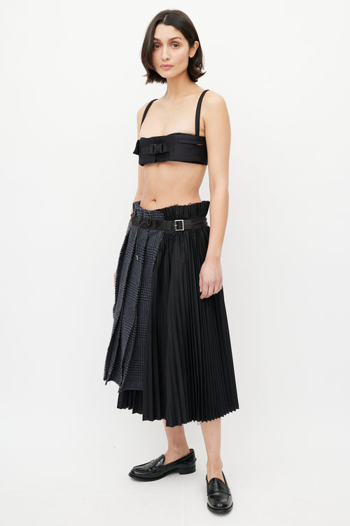 Sacai Black 
Blue Pleated Plaid Skirt