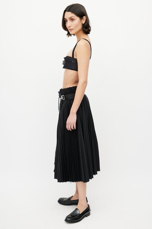 Sacai Black 
Blue Pleated Plaid Skirt