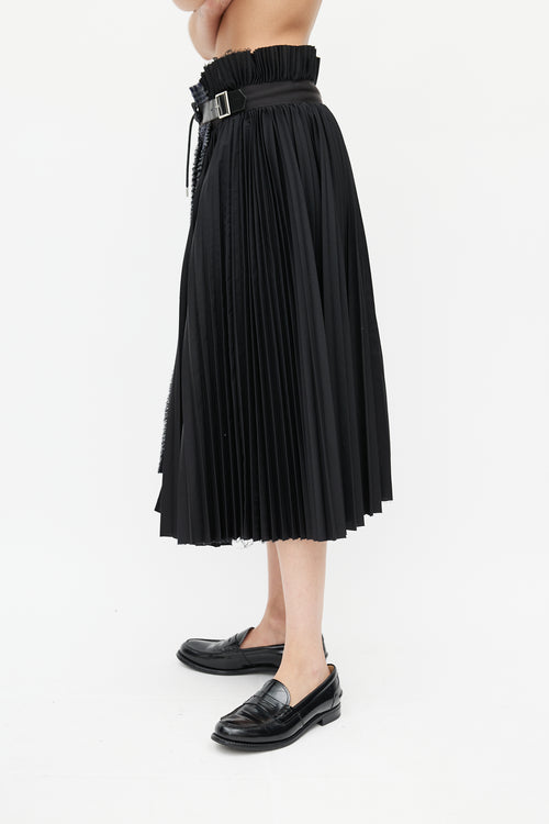 Sacai Black 
Blue Pleated Plaid Skirt