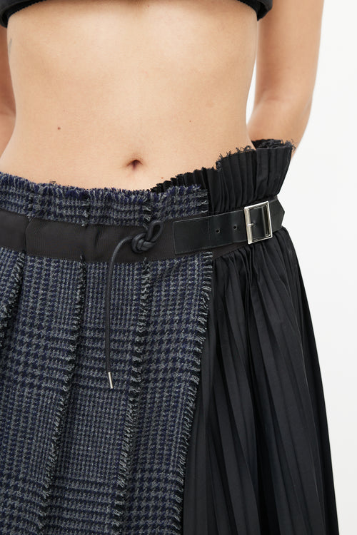 Sacai Black 
Blue Pleated Plaid Skirt