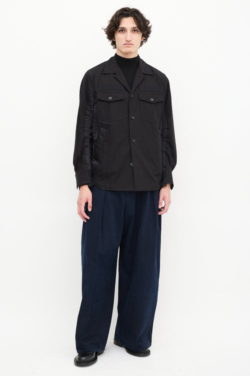 Sacai Black Cotton 
Nylon Panelled Four Pocket Shirt