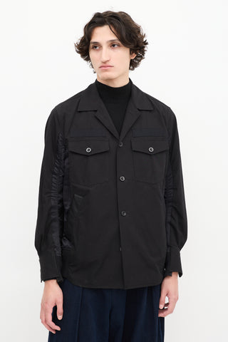 Sacai Black Cotton 
Nylon Panelled Four Pocket Shirt