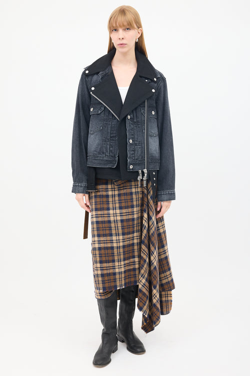 Sacai Black Cotton 
Wool Layered Moto Denim Jacket