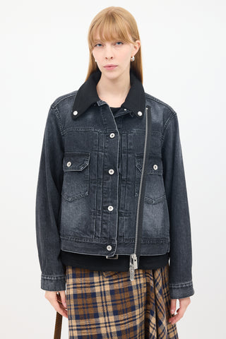 Sacai Black Cotton 
Wool Layered Moto Denim Jacket