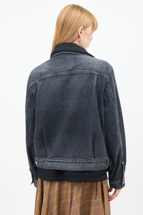 Sacai Black Cotton 
Wool Layered Moto Denim Jacket