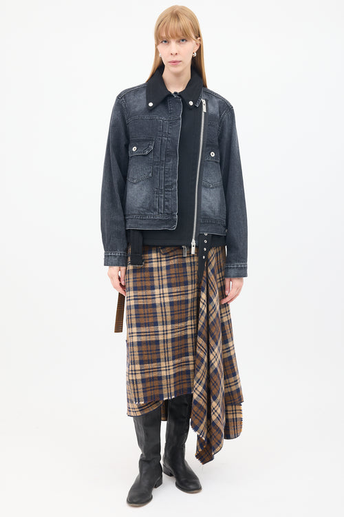 Sacai Black Cotton 
Wool Layered Moto Denim Jacket