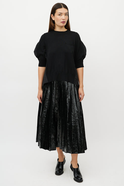 Sacai Black Knit Pleated Eyelet Top