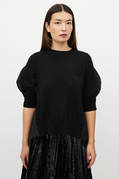 Sacai Black Knit Pleated Eyelet Top