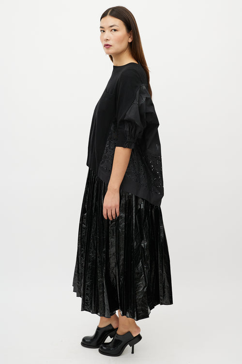 Sacai Black Knit Pleated Eyelet Top