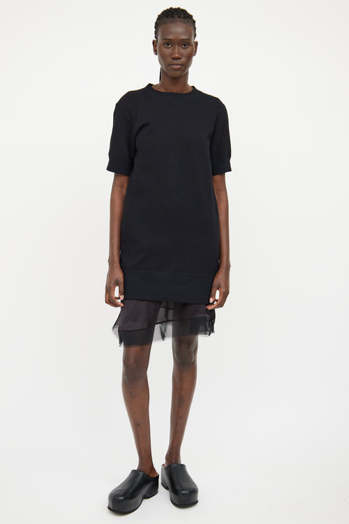 Sacai Black Mesh Underlay Short Sleeve Dress