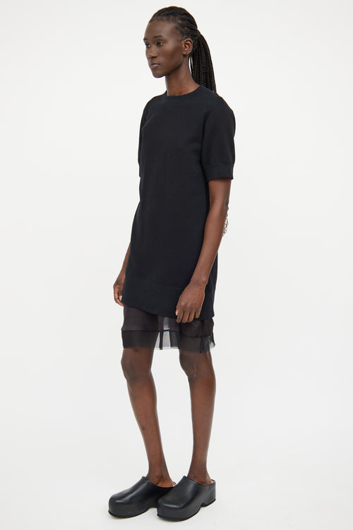 Sacai Black Mesh Underlay Short Sleeve Dress