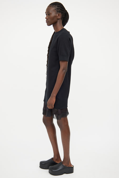 Sacai Black Mesh Underlay Short Sleeve Dress