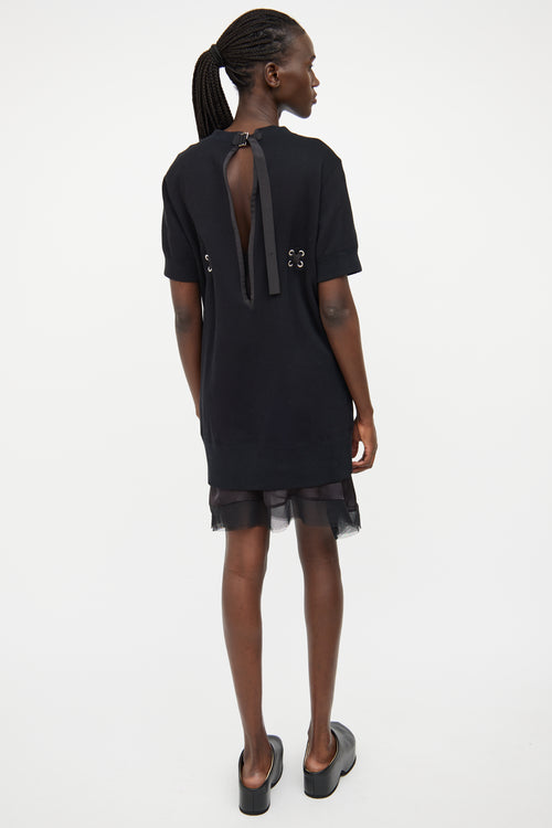 Sacai Black Mesh Underlay Short Sleeve Dress