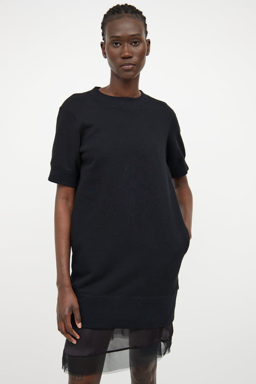 Sacai Black Mesh Underlay Short Sleeve Dress