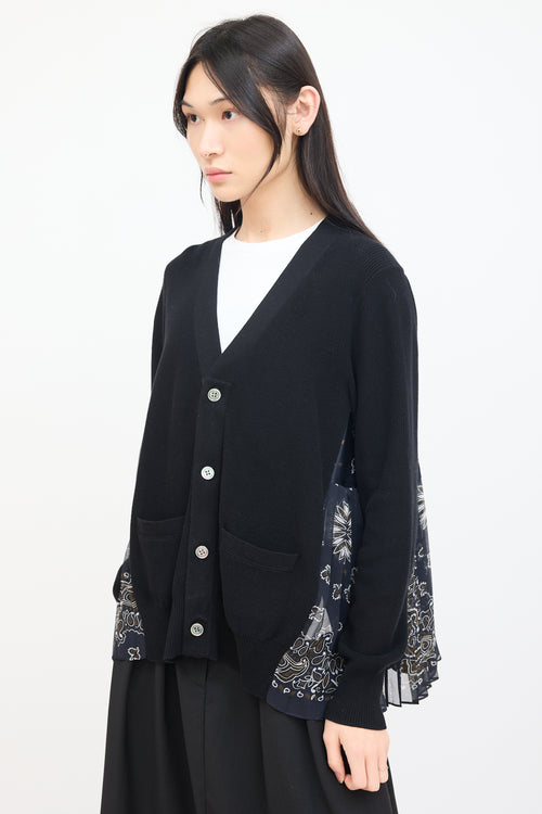 Sacai Black 
Multi Knit Pleated Cardigan