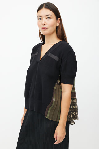 Sacai Black 
Multicolour Pleated Knit Top