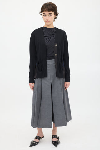 Sacai Black 
Navy Knit Pleated Cardigan