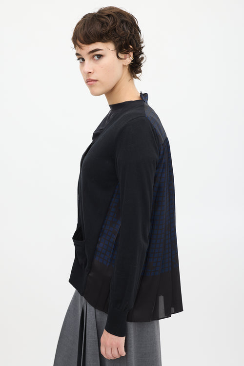 Sacai Black 
Navy Knit Pleated Cardigan