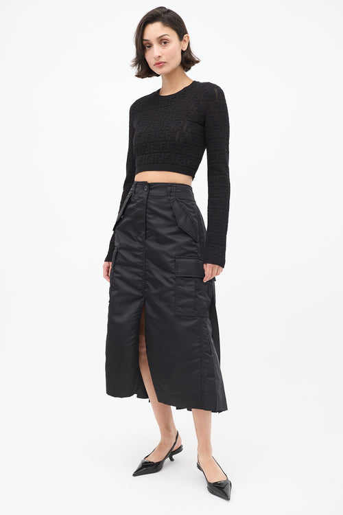 Sacai Black Nylon Pleated Cargo Skirt