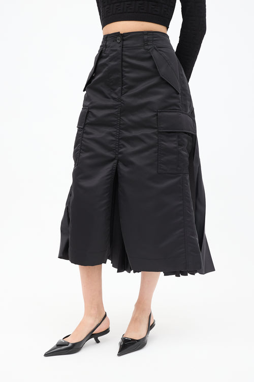 Sacai Black Nylon Pleated Cargo Skirt