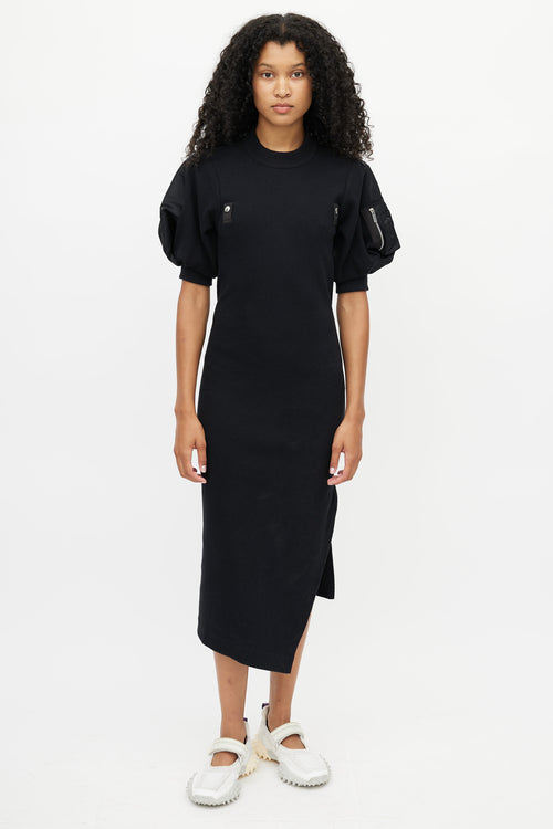 Sacai Black Ribbed Knit 
Nylon Puff Dress