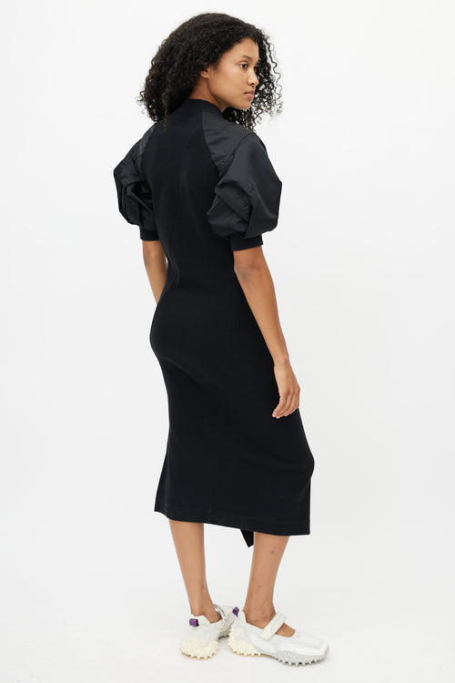 Sacai Black Ribbed Knit 
Nylon Puff Dress