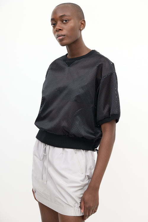 Sacai Black Perforated Satin Top