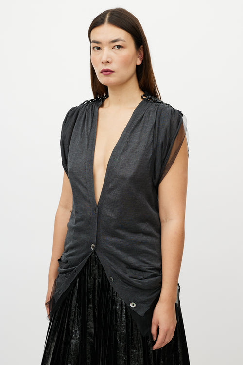 Sacai Black Silk Mesh Chain Cardigan