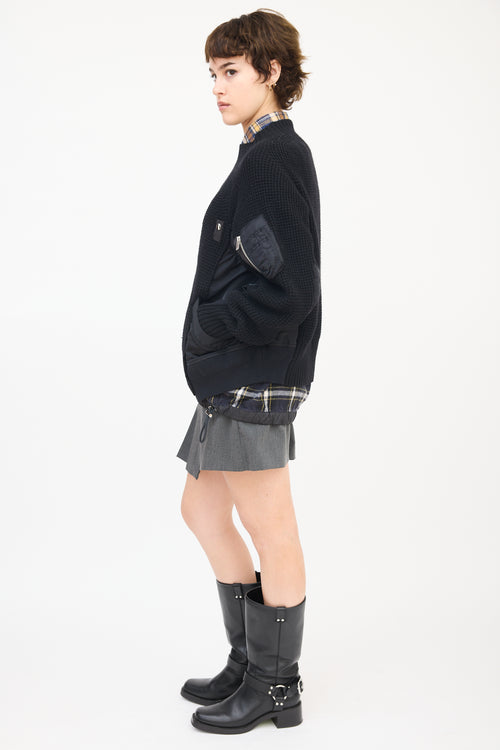 Sacai Black Wool 
Nylon Panelled Mock Neck Sweater