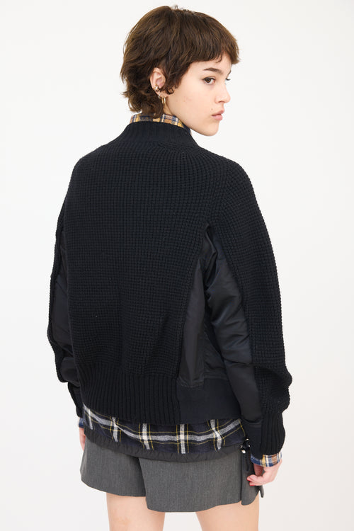 Sacai Black Wool 
Nylon Panelled Mock Neck Sweater