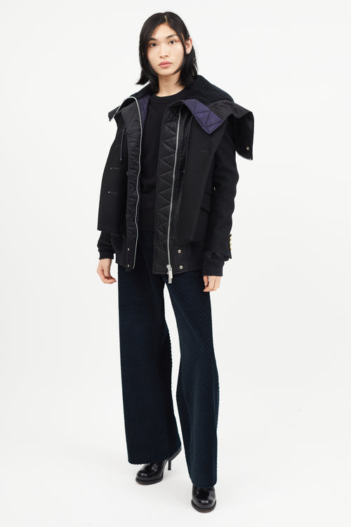 Sacai Black Wool Peacoat Bomber Jacket