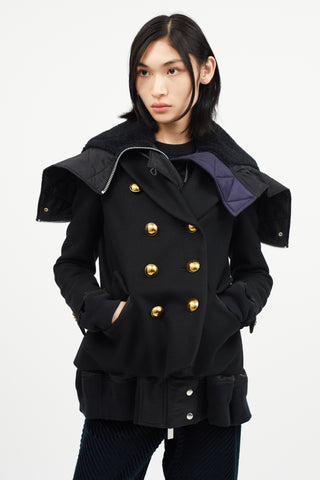 Sacai Black Wool Peacoat Bomber Jacket