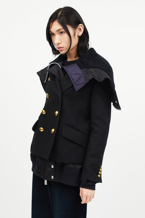 Sacai Black Wool Peacoat Bomber Jacket