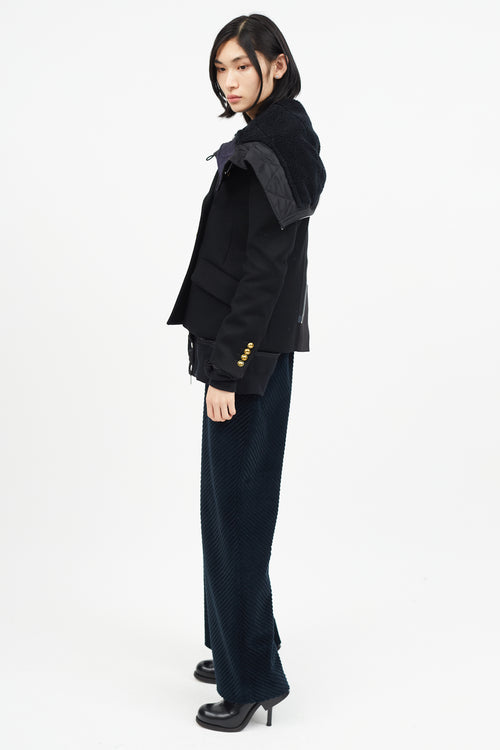 Sacai Black Wool Peacoat Bomber Jacket