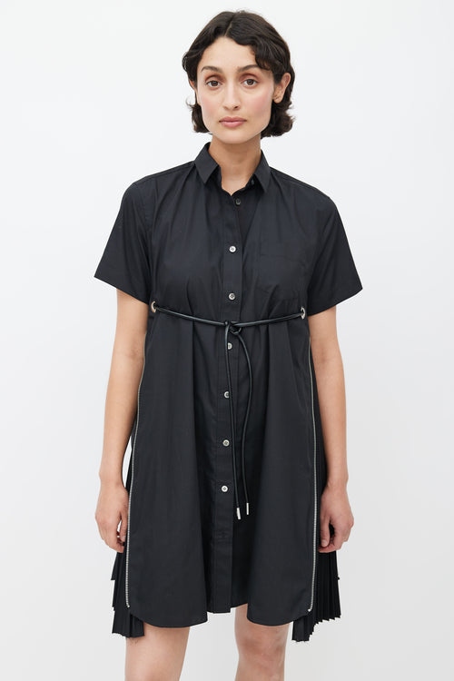 Sacai Black Zip Pleated Drawstring Dress