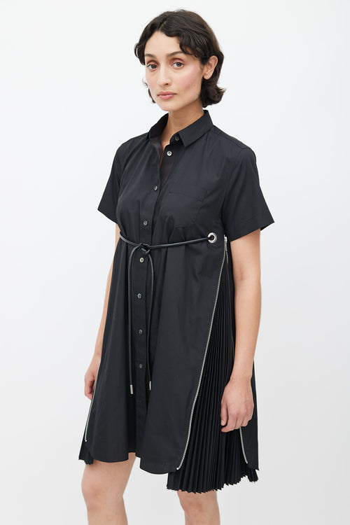 Sacai Black Zip Pleated Drawstring Dress