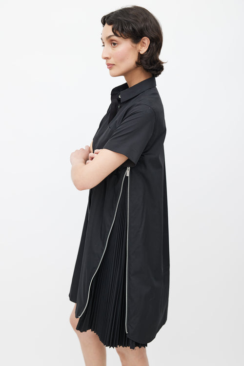 Sacai Black Zip Pleated Drawstring Dress